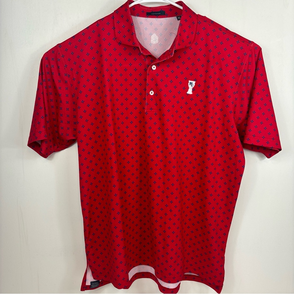 Turtleson Shirt‎ Mens XL Red And Blue Design Polo Golf Performance Casual